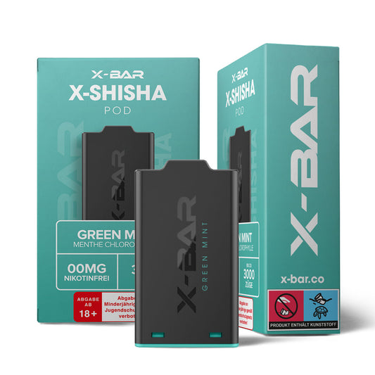 *NEU* X-Bar - X-Shisha - Pod - Green Mint (0mg/ml - Nikotinfrei)